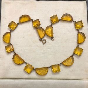 Art Deco antique intaglio pressed glass choker necklace